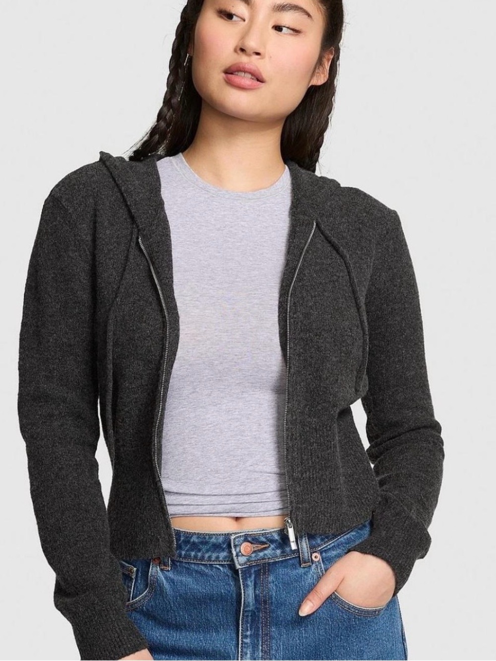 PINK Victoria's Secret Shrunken Zip Hoodie Cardigan